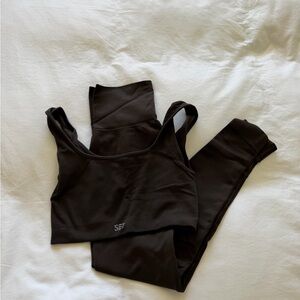 Set Active brown Ribbed Sports Bra and Leggings Set